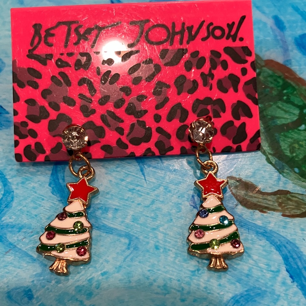 Betsey Johnson Red and Green Christmas Tree Earrings